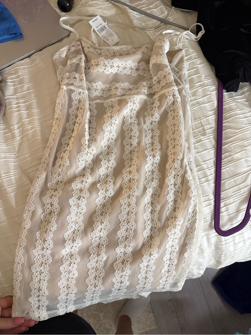 PacSun Cream Lace Striped Mini Dress